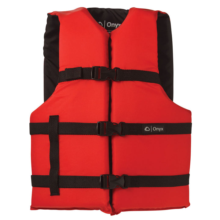 Red Adult Life Jacket with black buckles, flotation foam & straps - 4 Pack.