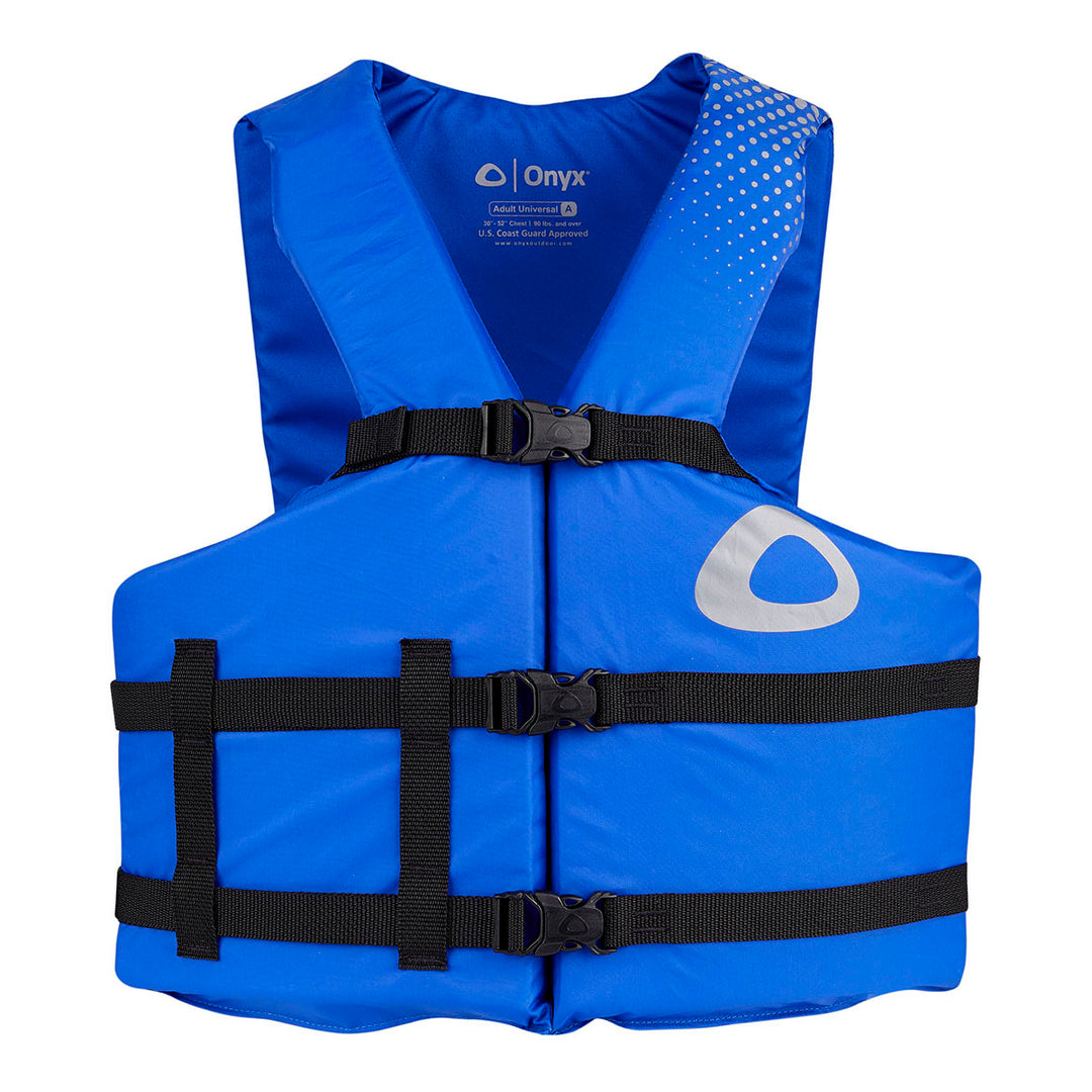 Blue Adult Comfort Life Jacket with adjustable belts and front white logo.