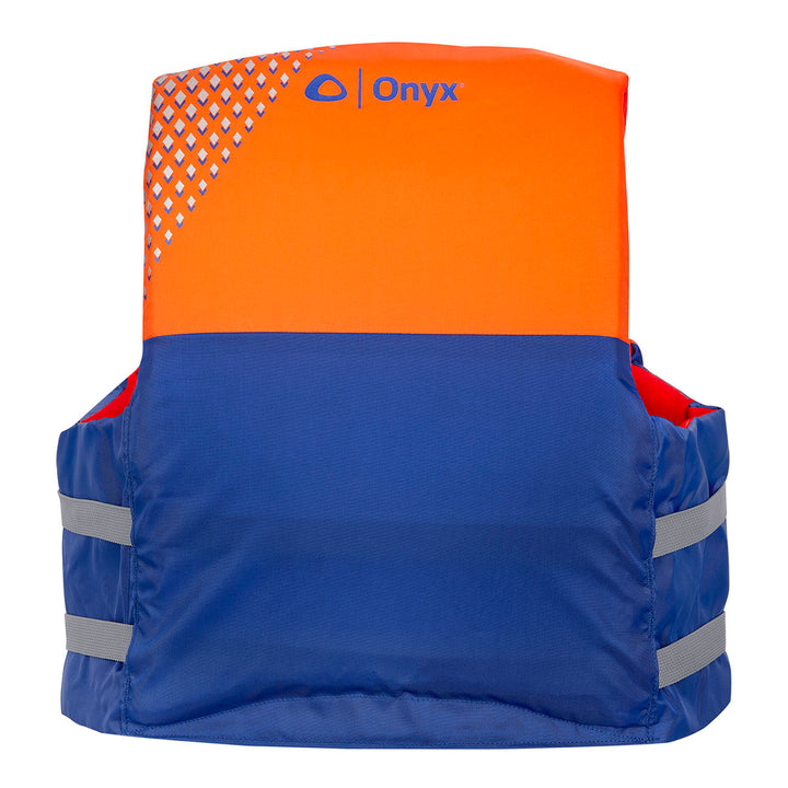 All Adventure Pepin Life Jacket in orange/blue with stripes, perfect for kayaking or fishing.