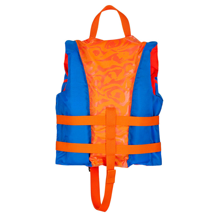 Child All Adventure Life Jacket: orange/blue, straps & handle, ideal for kayaking.