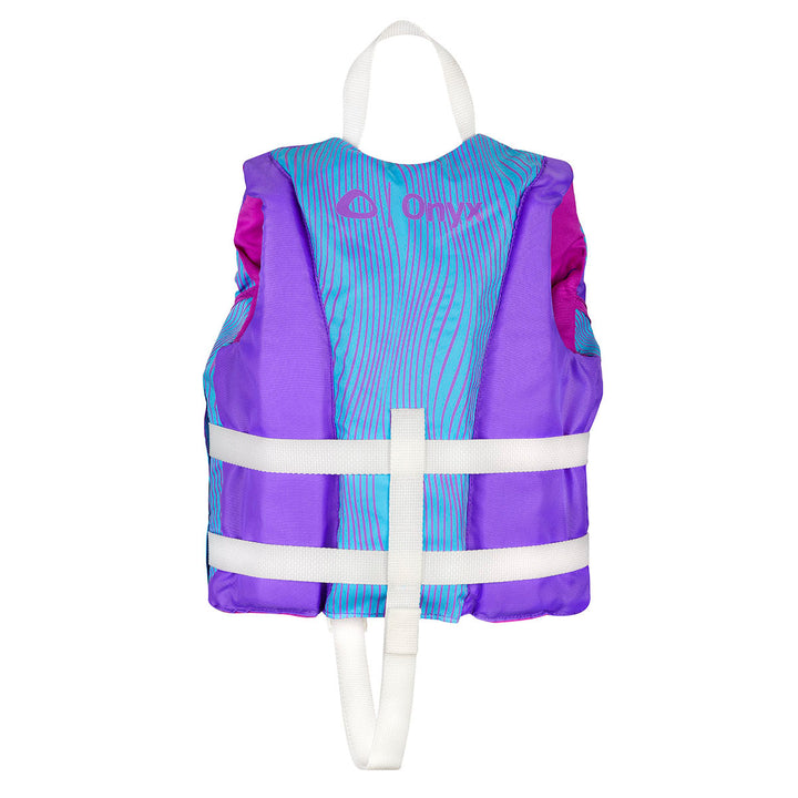 Child All Adventure Life Jacket: Purple and blue with white straps, ideal for kayaking/canoeing.