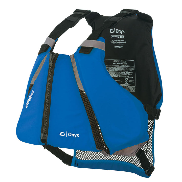 MoveVent Curve Life Jacket in blue/black with mesh vents and adjustable side belts.