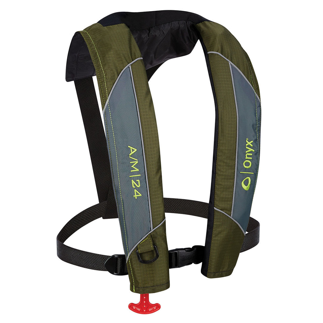 The A/M-24 Life Jacket features an adjustable belt and automatic/manual inflation.