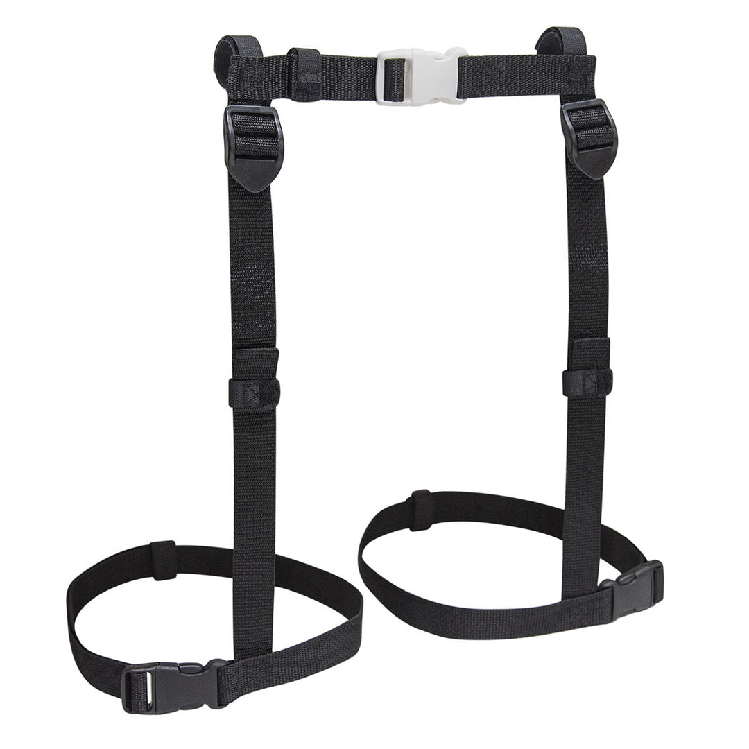 Universal Thigh Straps, black with metal buckles and plastic clasps, ITEM #139900-700-004-17.