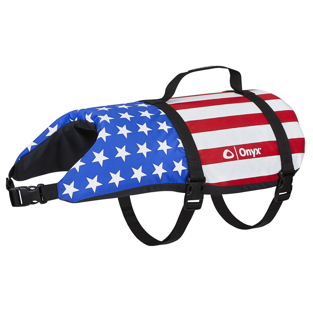 Nylon Pet Vest with adjustable belts, durable fabric, and American flag design.