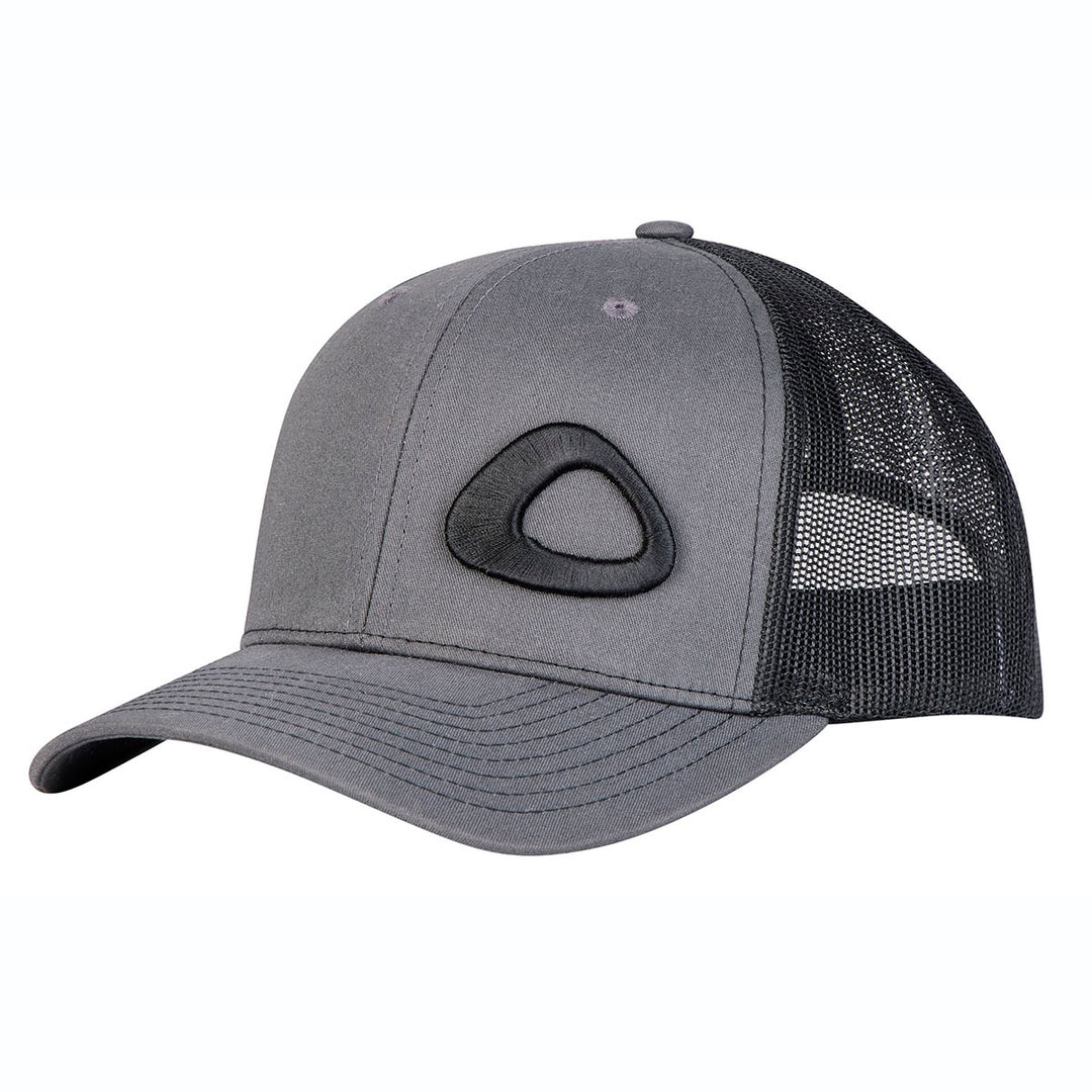 Onyx Baseball Cap: Gray with black mesh and triangular front logo.