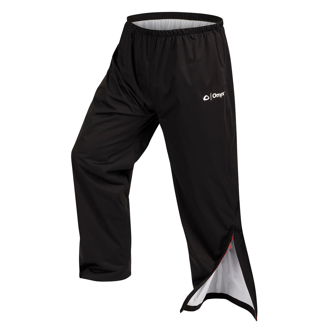 Hydromax Pant: Black waterproof with elastic waistband and side zipper.