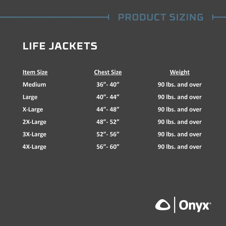 Mesh Classic Sport Life Jacket with chest size, weight categories, and adjustable belts.