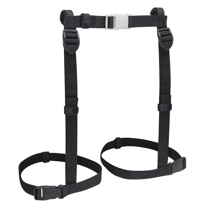 Universal Thigh Straps, black with metal buckles and plastic clasps, ITEM #139900-700-004-17.